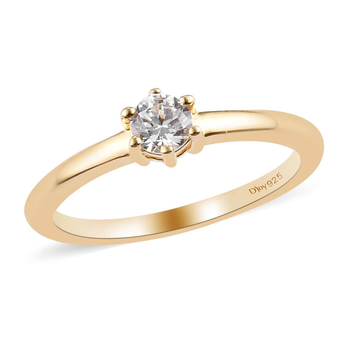 LUSTRO STELLA Made with Finest CZ Solitaire Ring in Vermeil Yellow Gold Over Sterling Silver (Size 6.0) 0.50 ctw image number 0