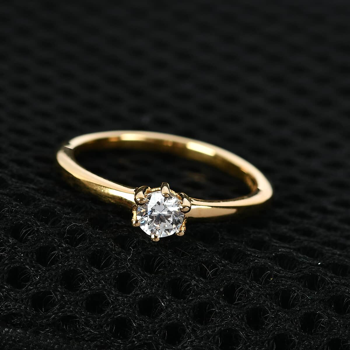 LUSTRO STELLA Made with Finest CZ Solitaire Ring in Vermeil Yellow Gold Over Sterling Silver (Size 6.0) 0.50 ctw image number 1