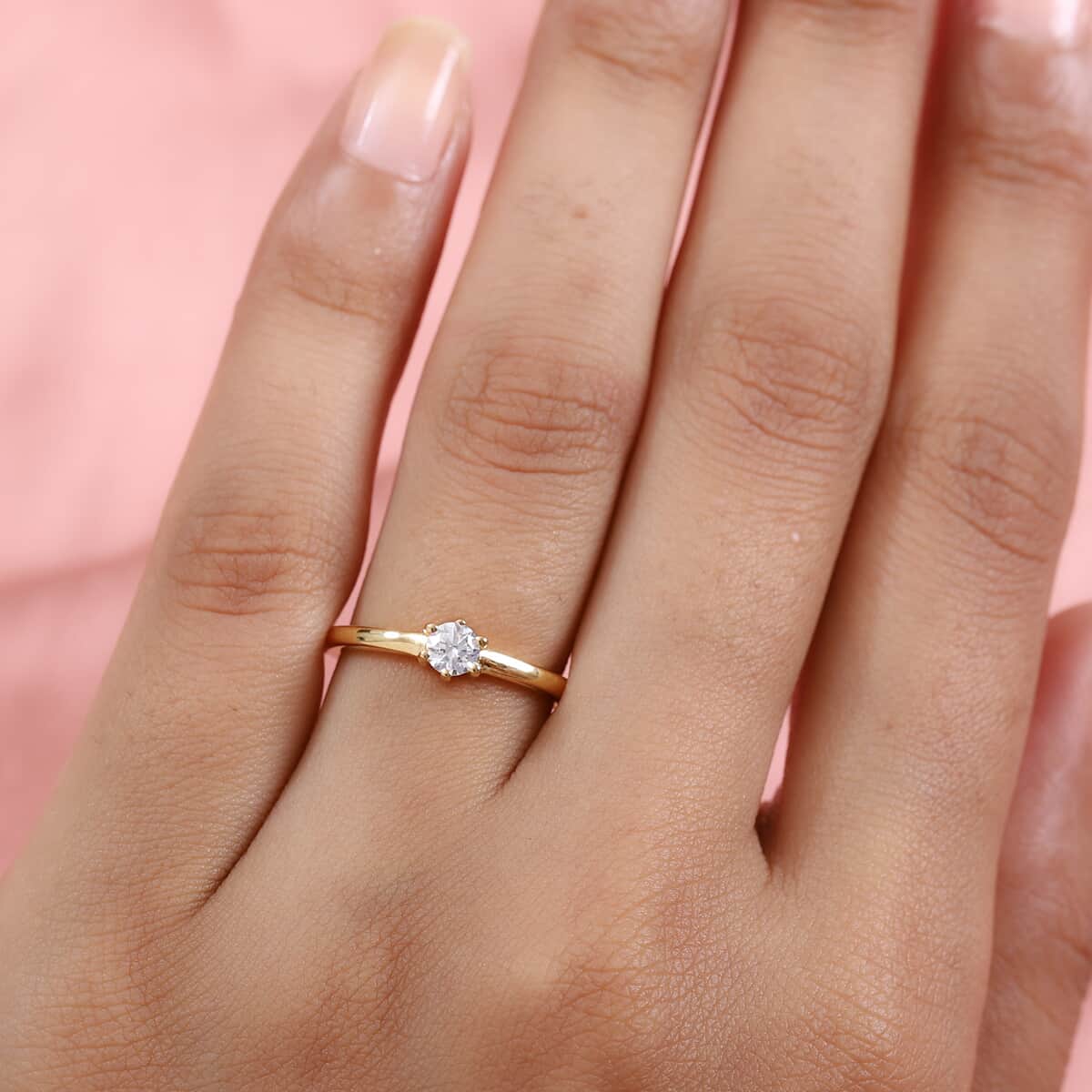 LUSTRO STELLA Made with Finest CZ Solitaire Ring in Vermeil Yellow Gold Over Sterling Silver (Size 6.0) 0.50 ctw image number 2