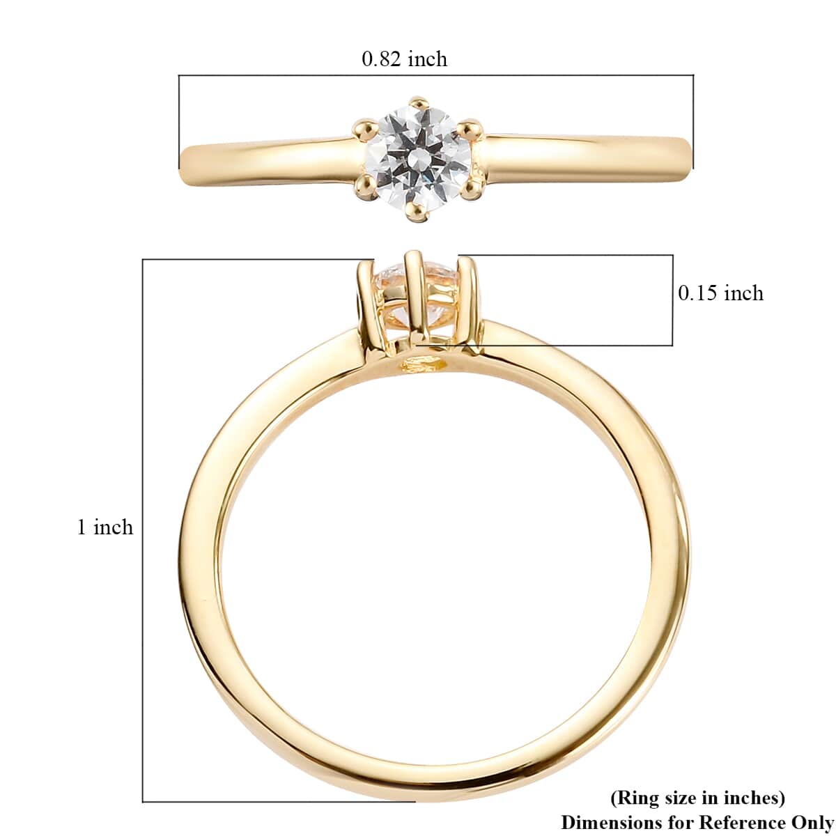 LUSTRO STELLA Made with Finest CZ Solitaire Ring in Vermeil Yellow Gold Over Sterling Silver (Size 6.0) 0.50 ctw image number 5
