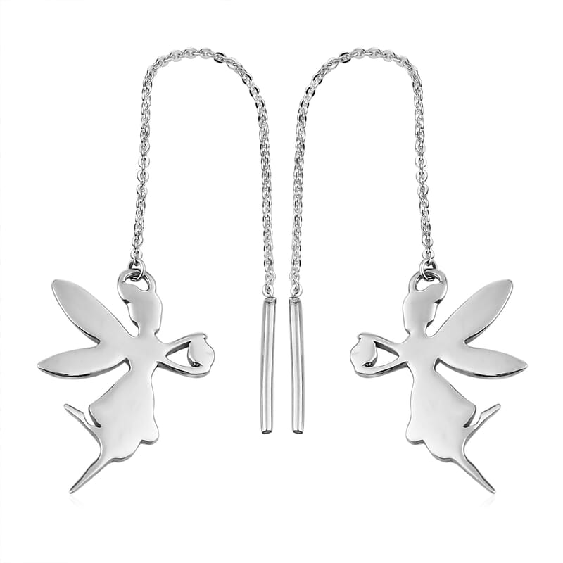 Platinum Over Sterling Silver Angel Dangle Earrings 2.20 Grams