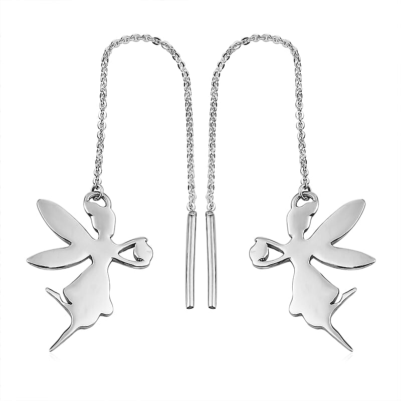 Platinum Over Sterling Silver Angel Dangle Earrings 2.20 Grams