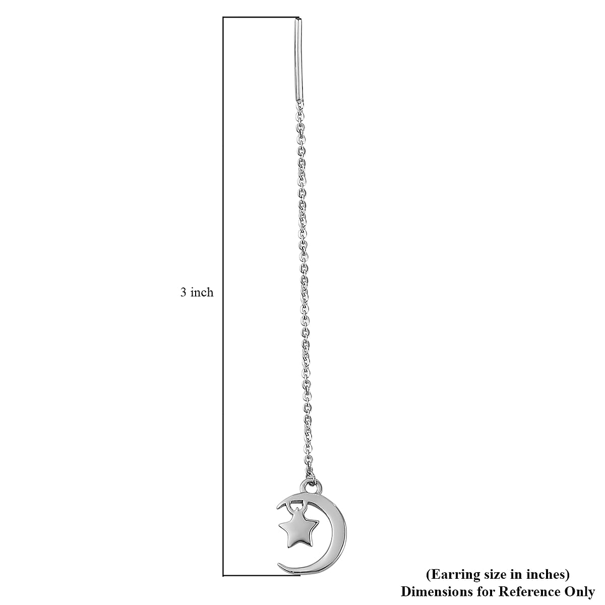 Platinum Over Sterling Silver Moons Star Dangle Earrings 2.20 Grams image number 3