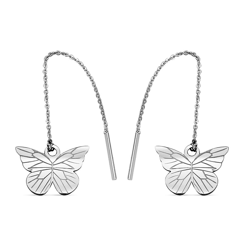 Platinum Over Sterling Silver Butterfly Dangle Earrings 2.50 Grams