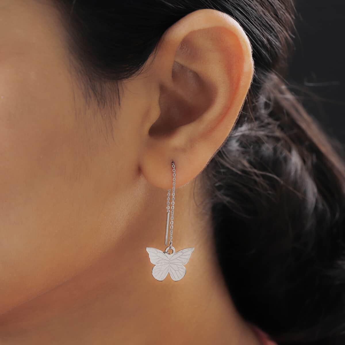 Platinum Over Sterling Silver Butterfly Dangle Earrings 2.50 Grams image number 2