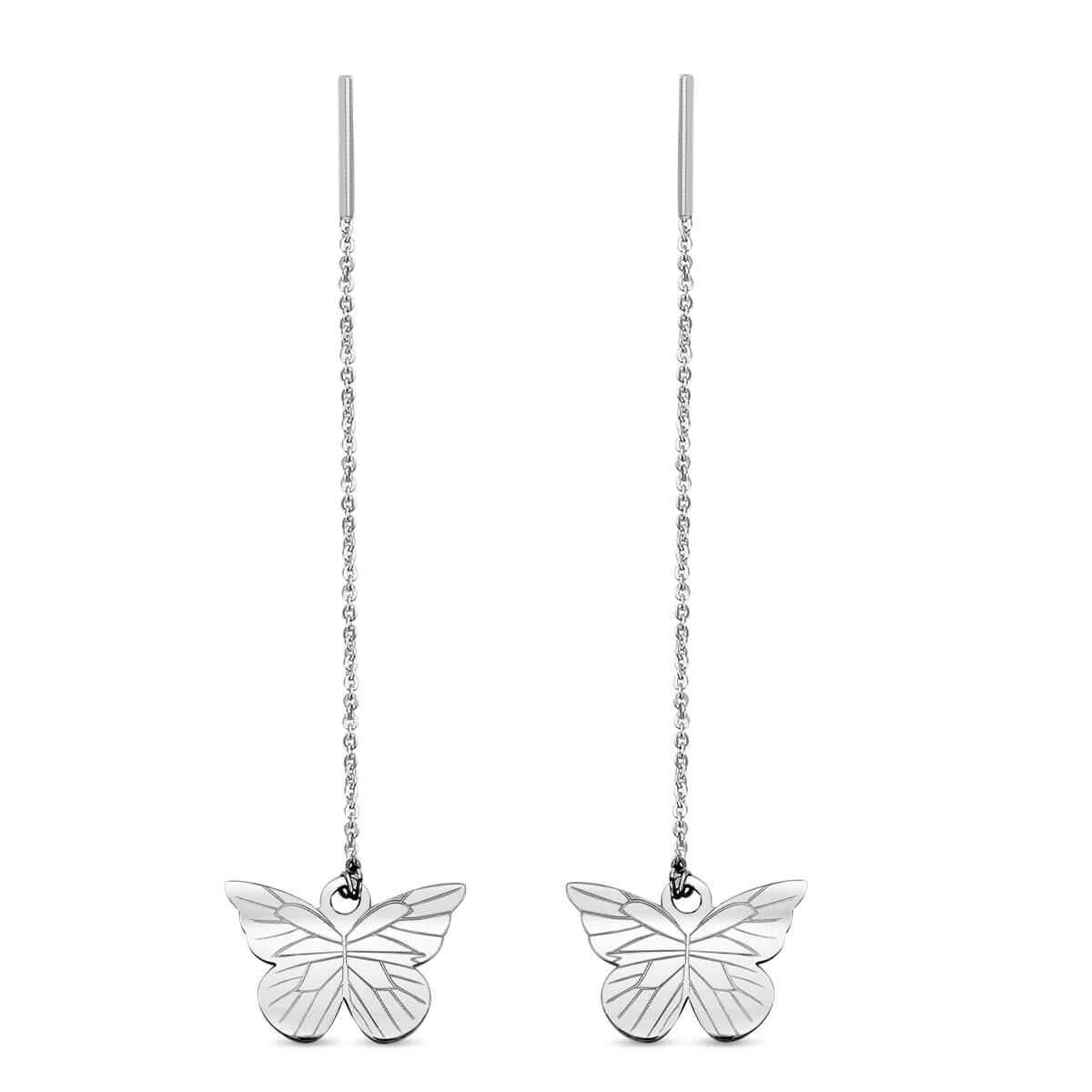 Platinum Over Sterling Silver Butterfly Dangle Earrings 2.50 Grams image number 3