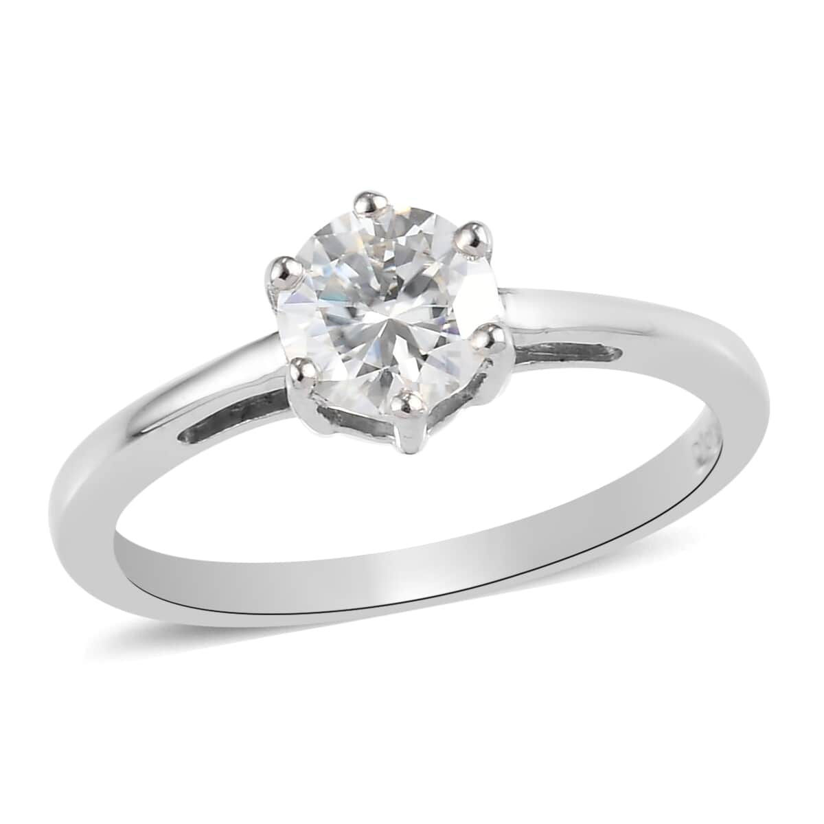 Moissanite VS EF Solitaire Ring in Platinum Over Sterling Silver (Size 8.0) 0.50 ctw image number 0