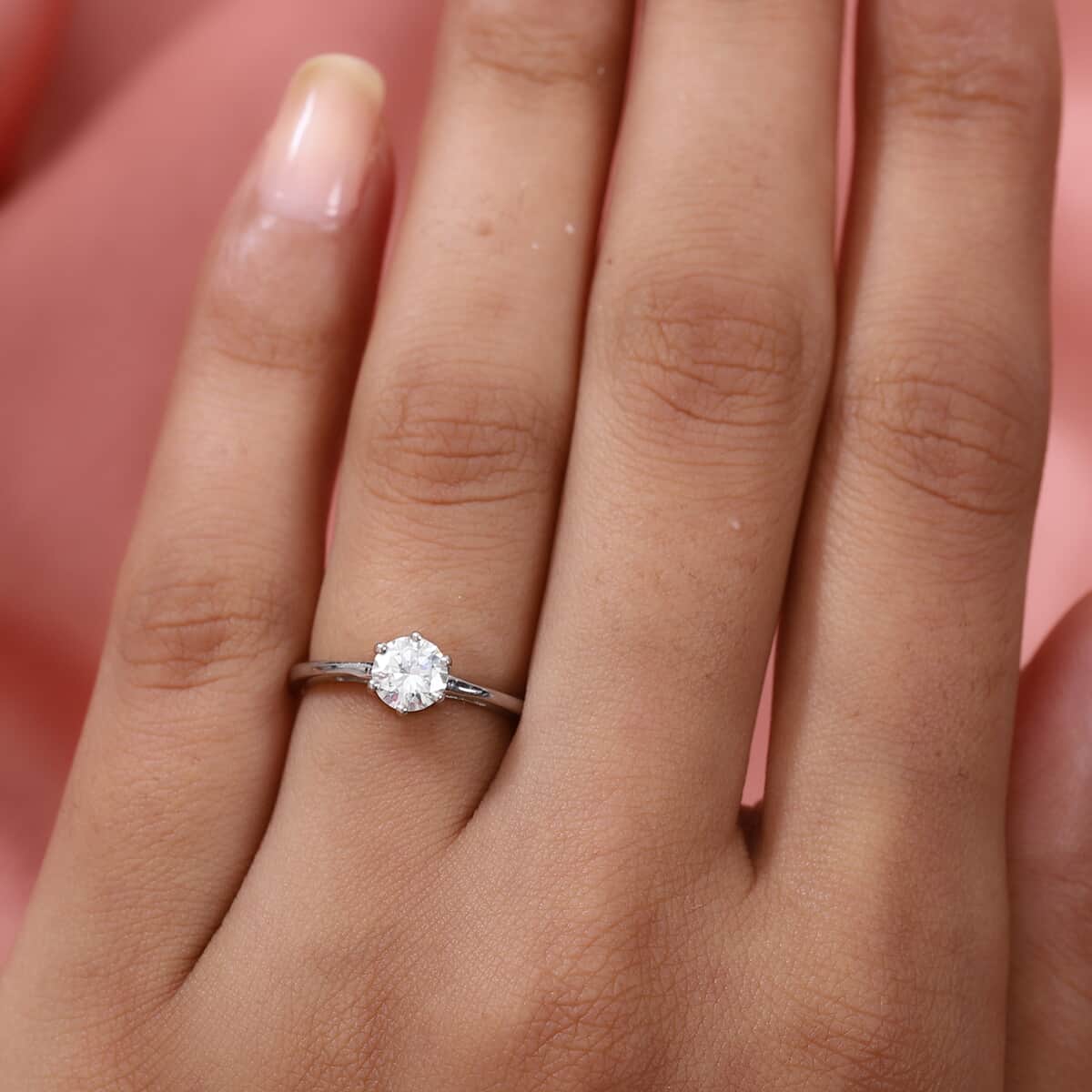 Moissanite VS EF Solitaire Ring in Platinum Over Sterling Silver (Size 8.0) 0.50 ctw image number 2