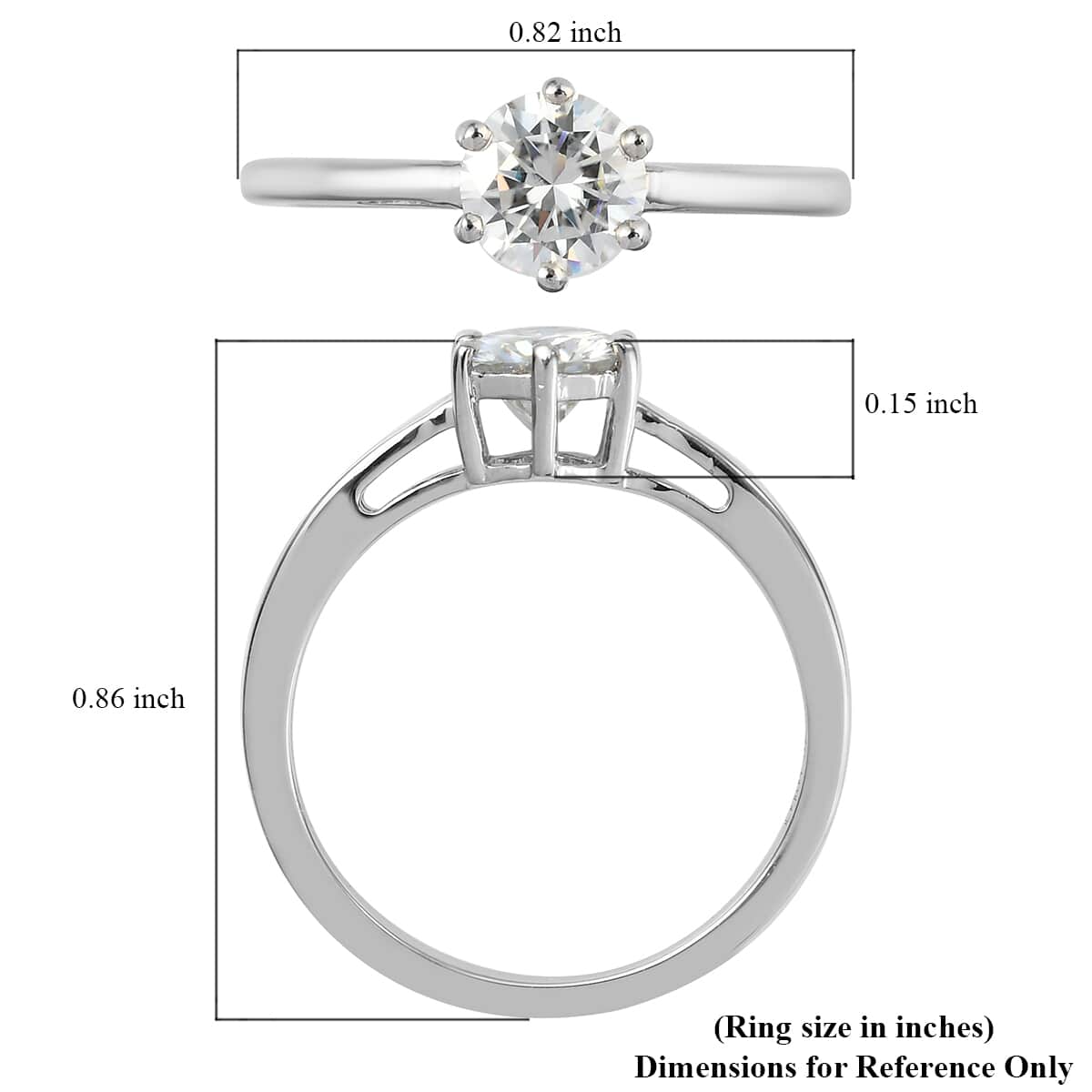 Moissanite VS EF Solitaire Ring in Platinum Over Sterling Silver (Size 8.0) 0.50 ctw image number 5