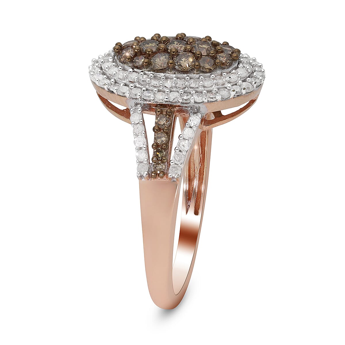 Natural Champagne and White Diamond Oval Shape Ring in Vermeil Rose Gold Over Sterling Silver, Oval Engagement Ring (Size 9.0) 1.00 ctw image number 3