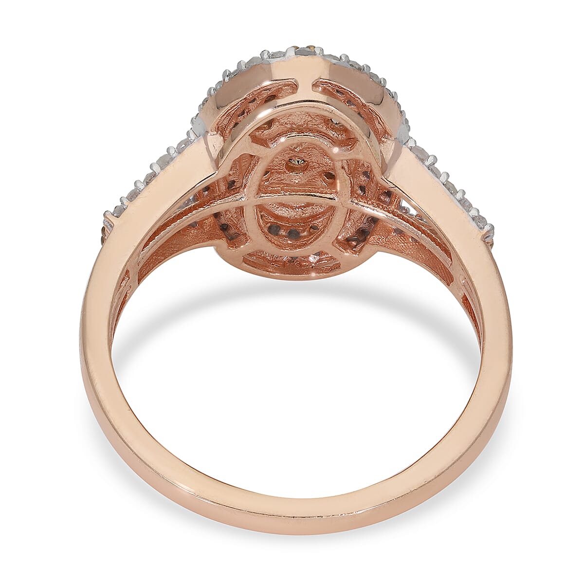 Natural Champagne and White Diamond Oval Shape Ring in Vermeil Rose Gold Over Sterling Silver, Oval Engagement Ring (Size 9.0) 1.00 ctw image number 4
