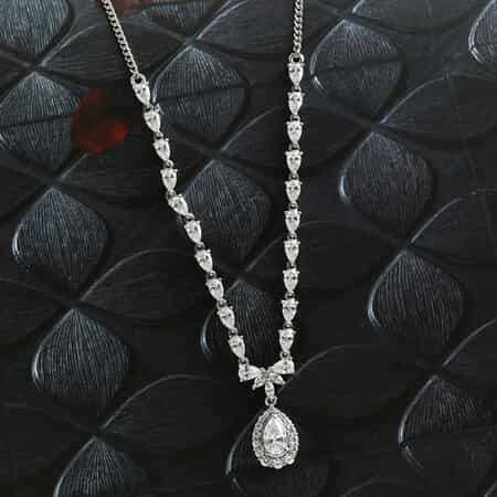 Lustro Stella Made with Finest CZ Necklace 18 Inches in Platinum Over Sterling Silver 9.10 ctw image number 1