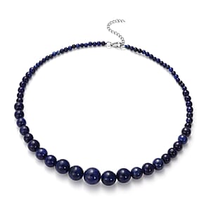 Lapis Lazuli 3-15mm Beaded Graduated Necklace 18 Inches in Stainless Steel 210.00 ctw