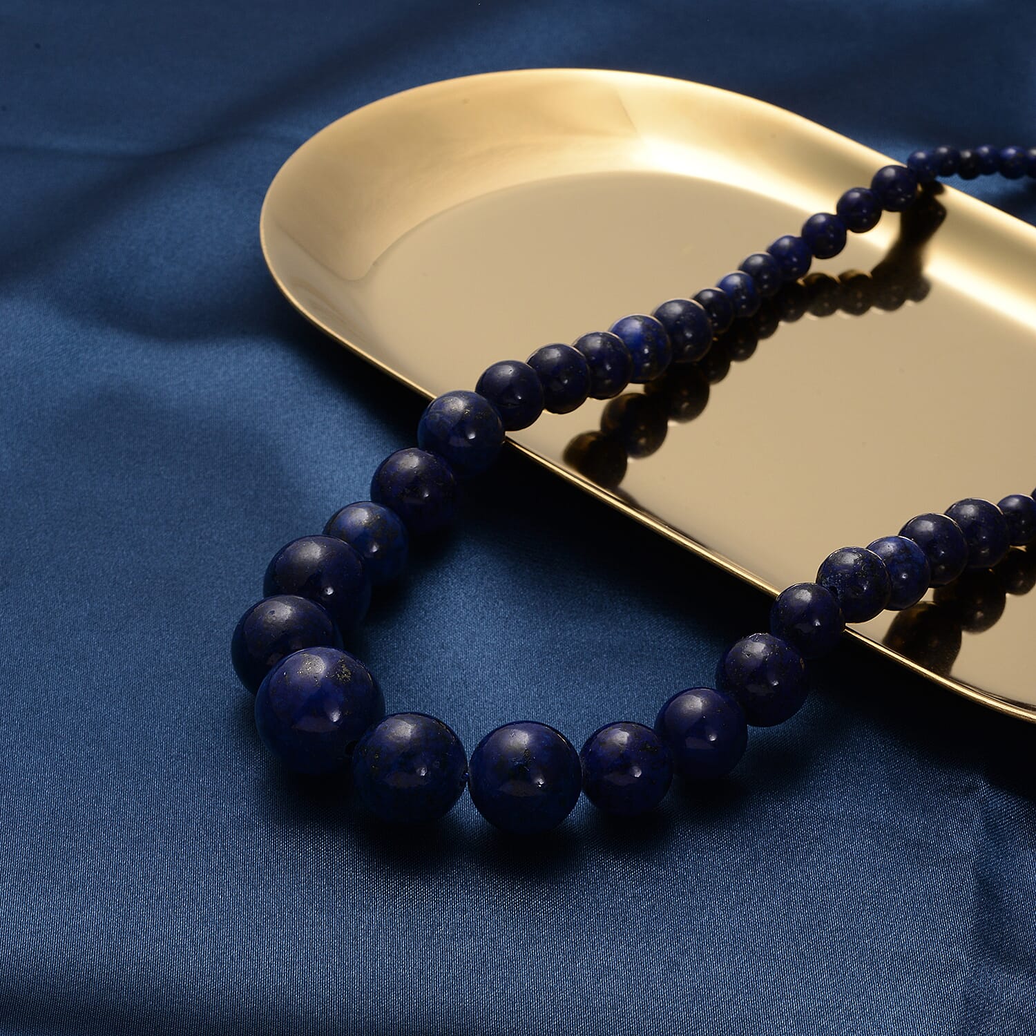 Lapis Lazuli 3-15mm Beaded Graduated Necklace 18 Inches in Stainless Steel 210.00 ctw