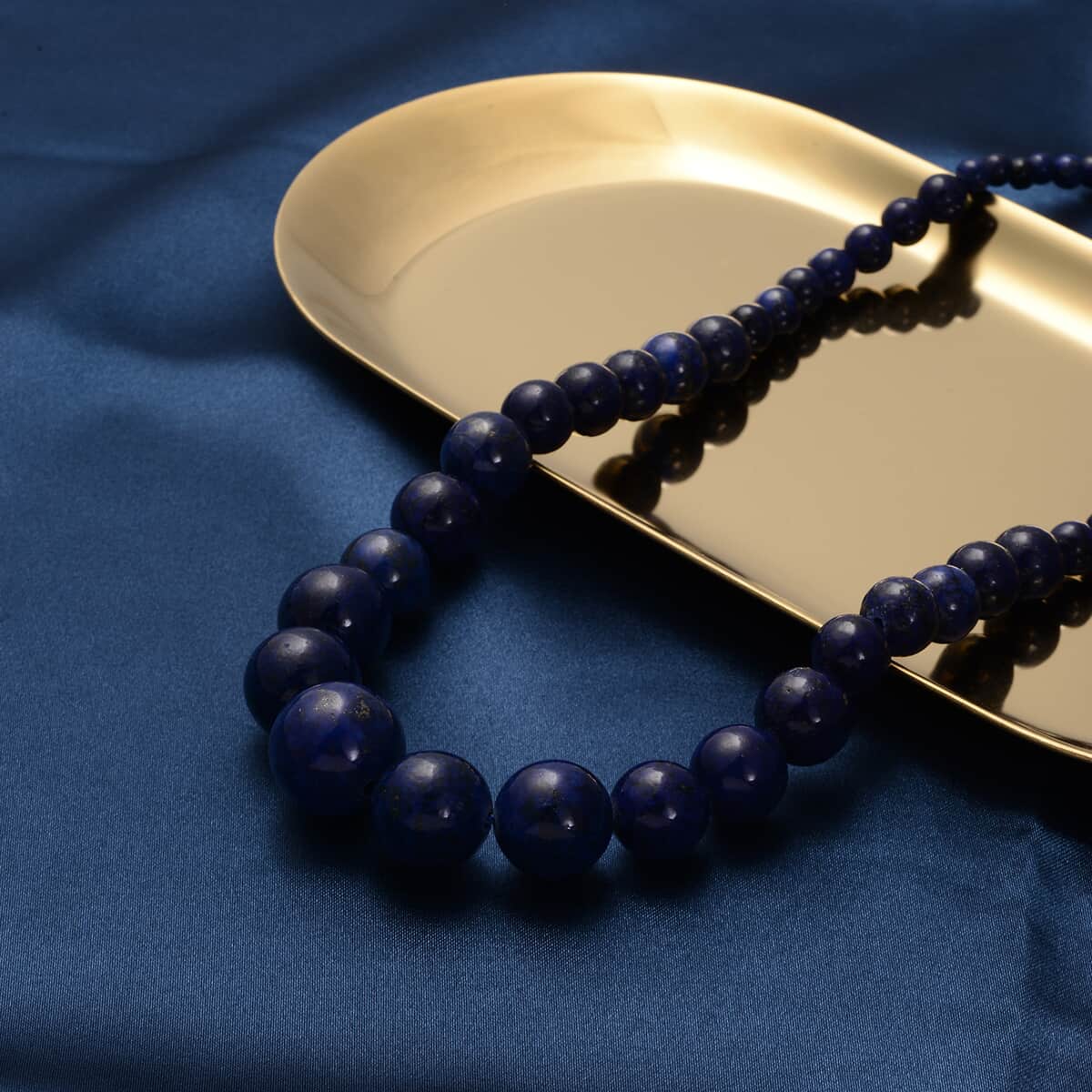 Lapis Lazuli 3-15mm Beaded Graduated Necklace 18 Inches in Stainless Steel 210.00 ctw image number 1