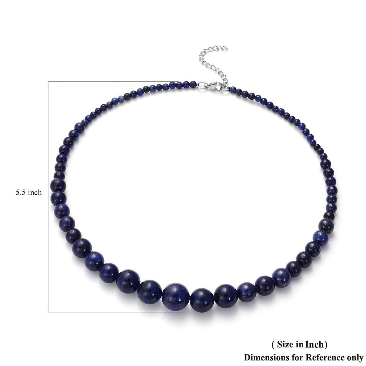Lapis Lazuli 3-15mm Beaded Graduated Necklace 18 Inches in Stainless Steel 210.00 ctw image number 4