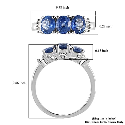 Premium Ceylon Blue Sapphire and Diamond 3 Stone Ring in Platinum Over Sterling Silver (Size 10.0) 1.40 ctw