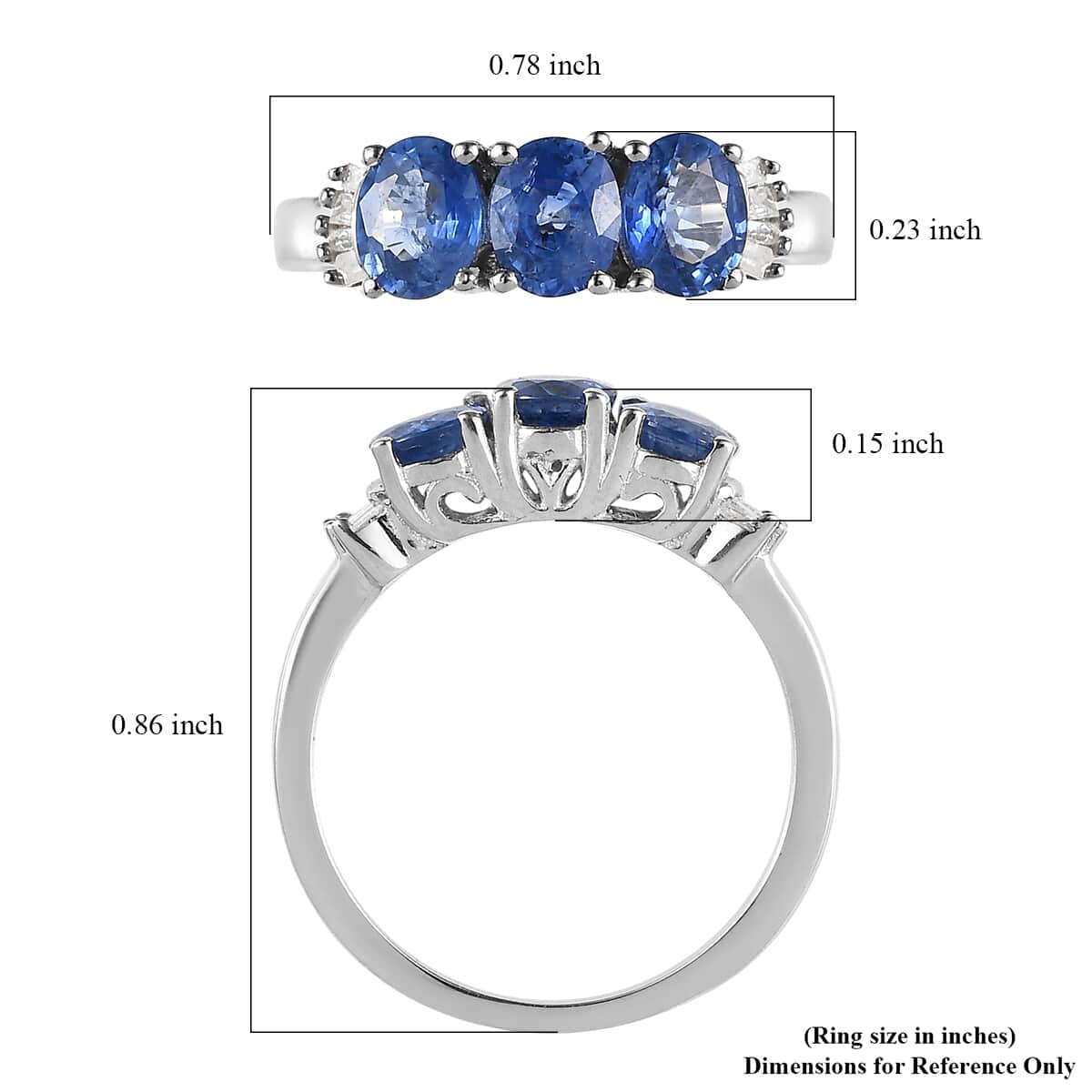 Ceylon Blue Sapphire, Diamond Ring in Platinum Over Sterling Silver (Size 10.0) 1.55 ctw image number 5
