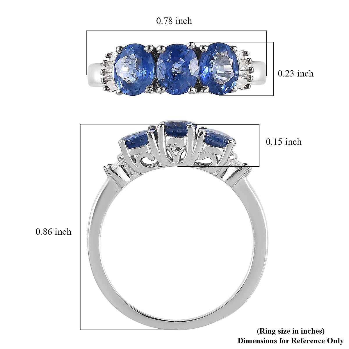 Premium Ceylon Blue Sapphire and Diamond 3 Stone Ring in Platinum Over Sterling Silver (Size 5.0) 1.40 ctw image number 5