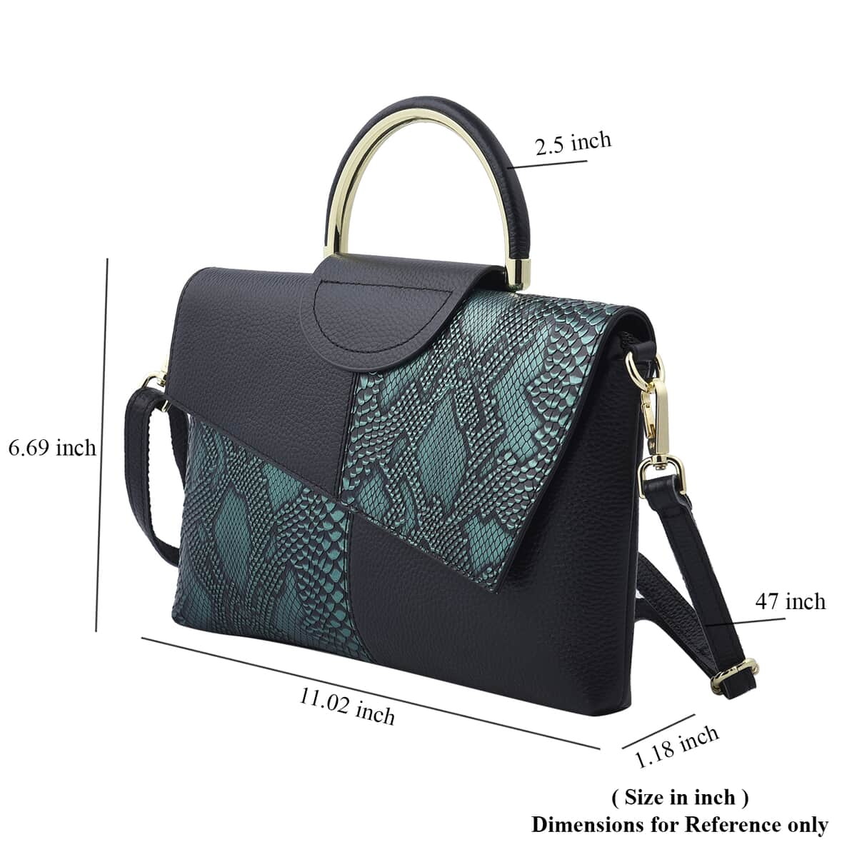 Closeout Deal Black and Green Snake Print Genuine Leather Convertible Tote Bag with Shoulder Strap image number 5