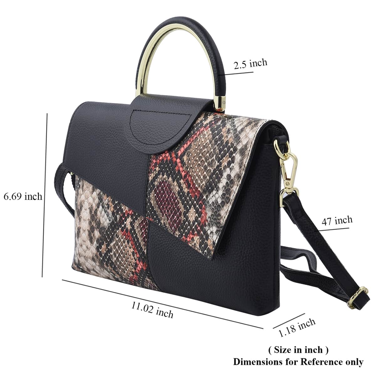 Closeout Deal Black and Khaki Snake Print Genuine Leather Convertible Tote Bag with Shoulder Strap image number 5
