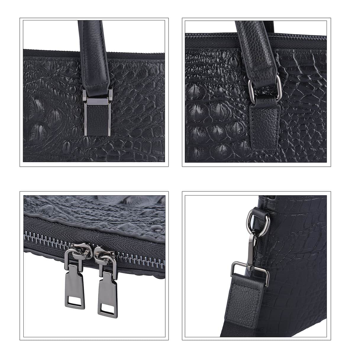 Black Croco Embossed Genuine Leather Laptop Bag with Handle Drop & Detachable Shoulder Strap image number 2