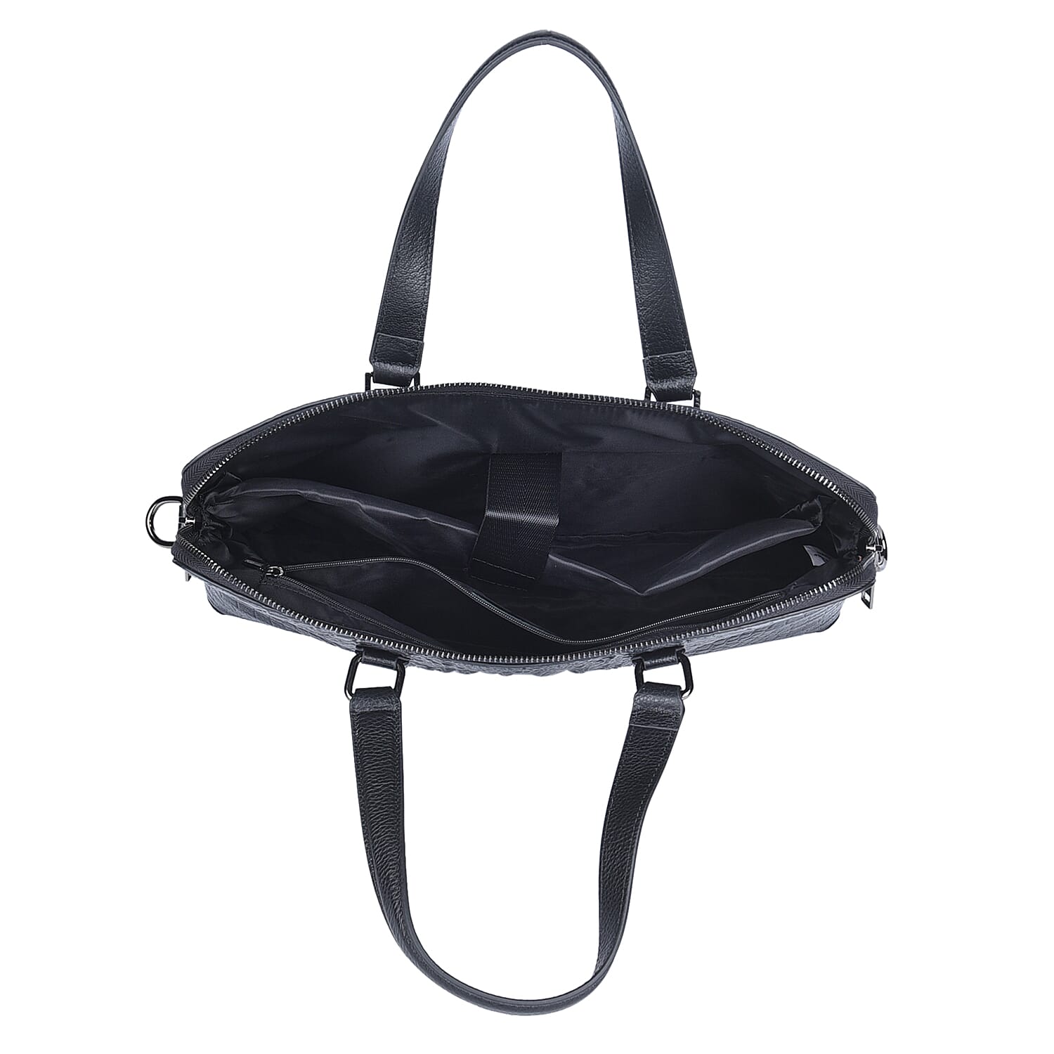 Black Croco Embossed Genuine Leather Laptop Bag with Handle Drop & Detachable Shoulder Strap