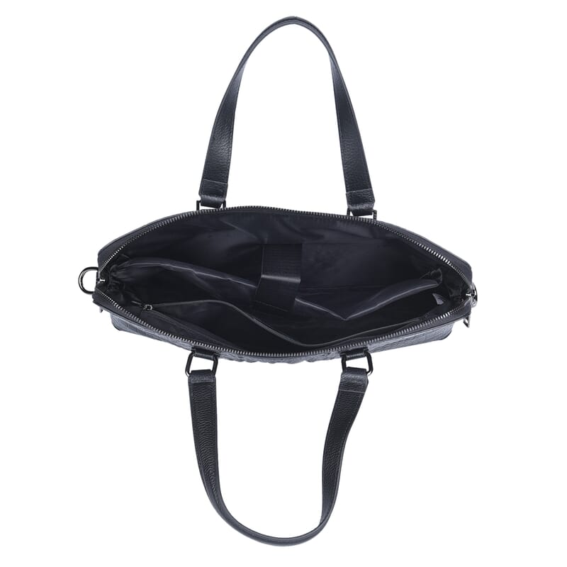 Black Croco Embossed Genuine Leather Laptop Bag with Handle Drop & Detachable Shoulder Strap