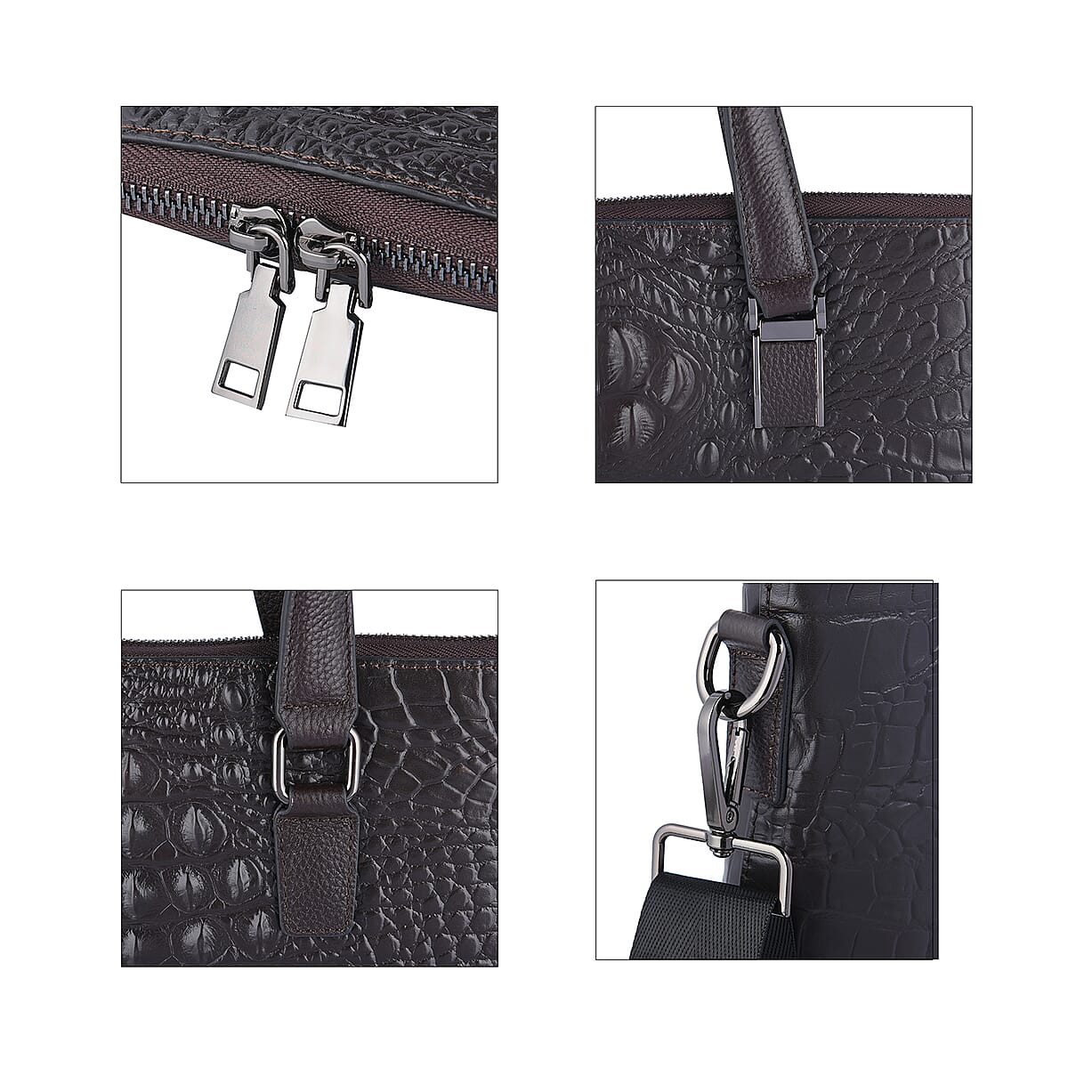 Coffee Croco Embossed Genuine Leather Laptop Bag with Handle Drop & Detachable Shoulder Strap image number 2