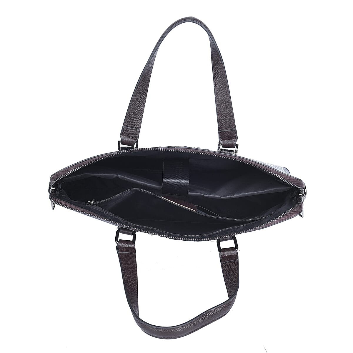 Coffee Croco Embossed Genuine Leather Laptop Bag with Handle Drop & Detachable Shoulder Strap image number 3