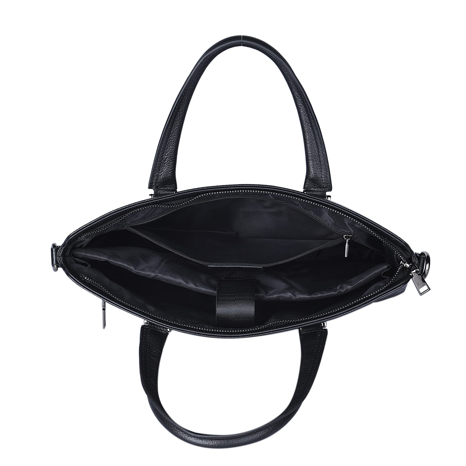 Black Crocodile Embossed Pattern Genuine Leather Men's Laptop Bag with 45 Inches Shoulder Strap