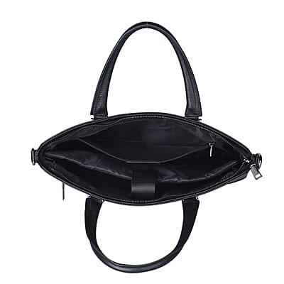Black Crocodile Embossed Pattern Genuine Leather Men's Laptop Bag with 45 Inches Shoulder Strap