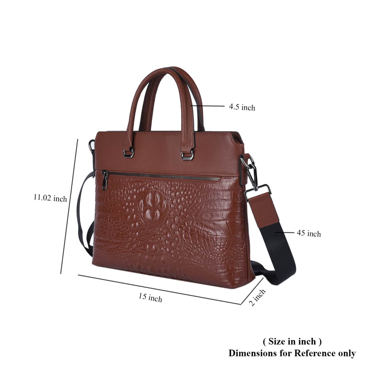 Brown Crocodile Embossed Pattern Genuine Leather Men's Laptop Bag with 45 Inches Shoulder Strap image number 5