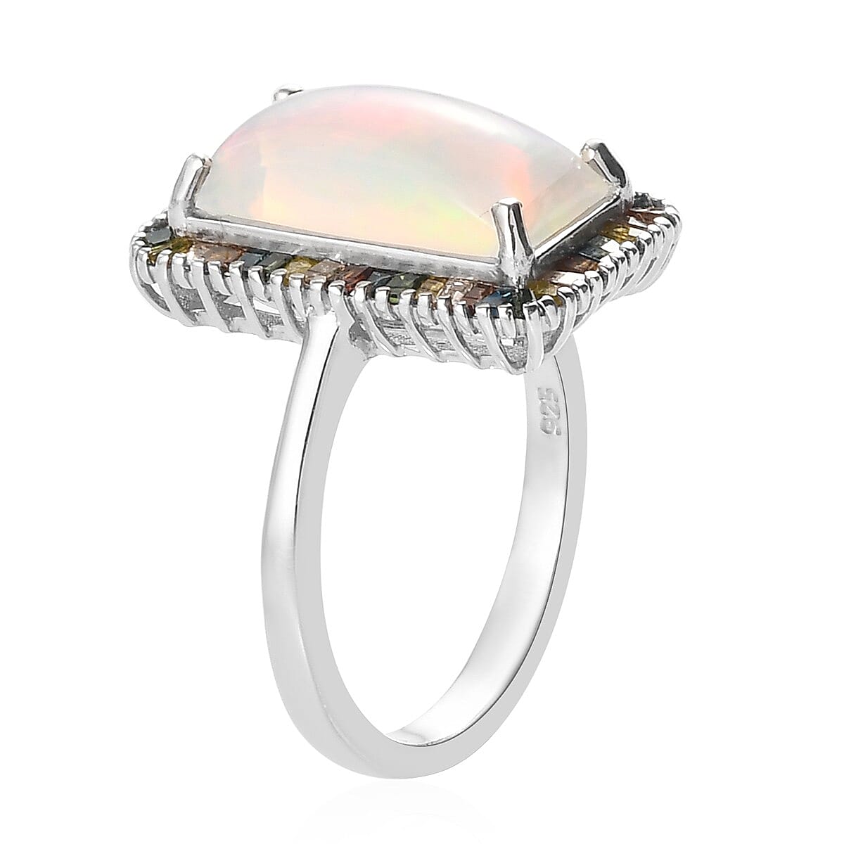 Premium Wegal Tena Opal and Multi Diamond Halo Ring in Platinum Over Sterling Silver (Size 10.0) 3.35 ctw