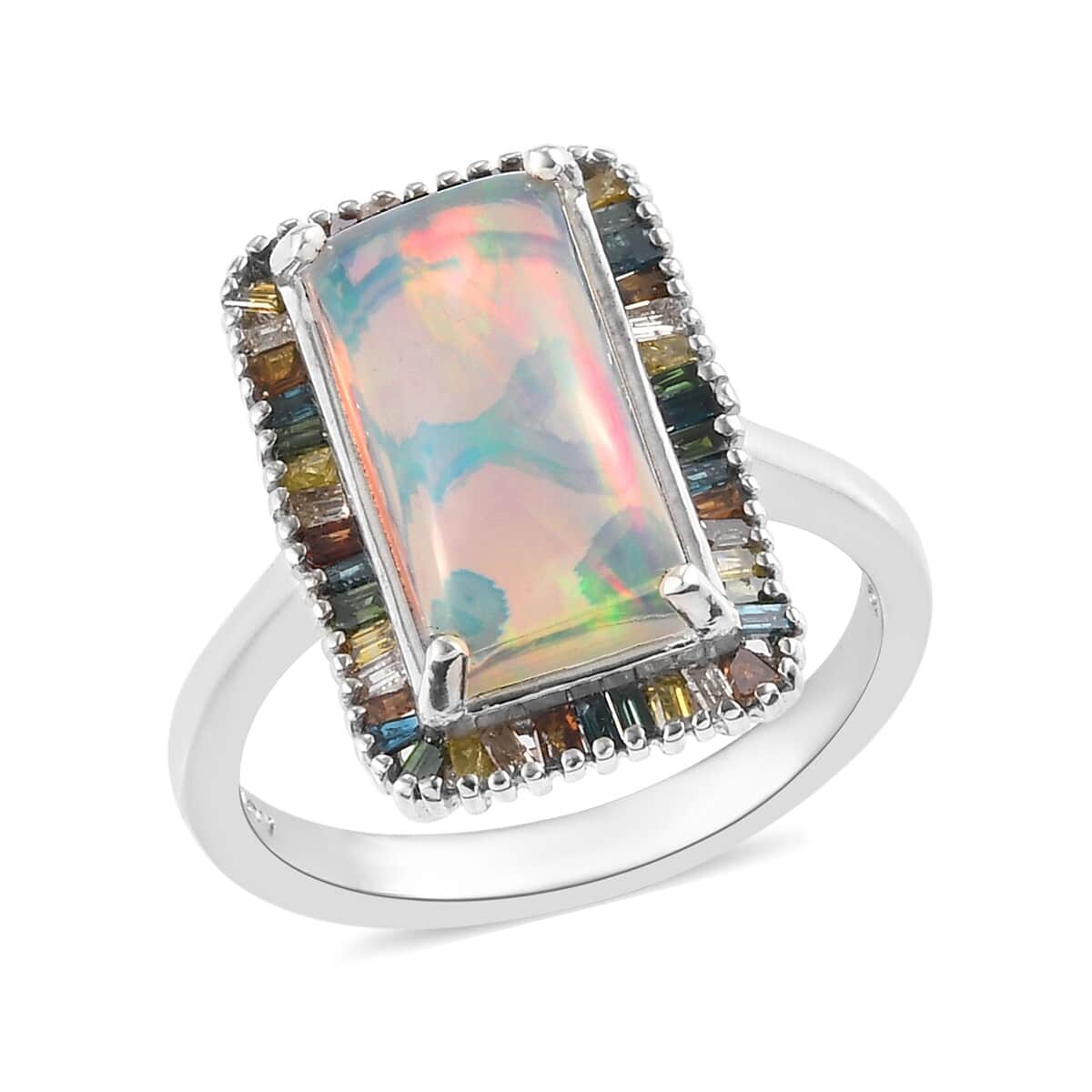 Premium Wegal Tena Opal and Multi Diamond Halo Ring in Platinum Over Sterling Silver (Size 7.0) 3.35 ctw image number 0