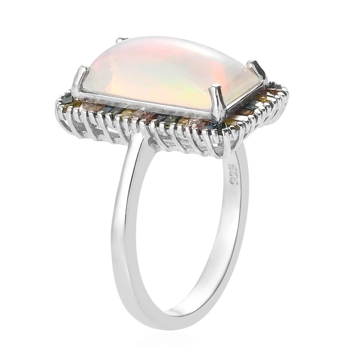 Premium Wegal Tena Opal and Multi Diamond Halo Ring in Platinum Over Sterling Silver (Size 7.0) 3.35 ctw image number 3