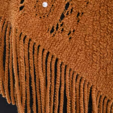 Brown Diamond-Shaped Knitted Poncho with Beads (One Size Fits Most) image number 5