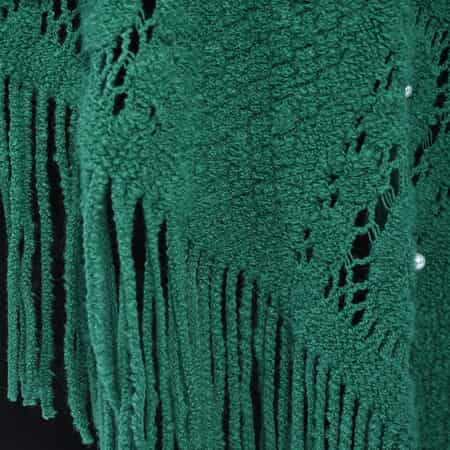Green Diamond-Shaped Knitted Poncho with Beads (One Size Fits Most) image number 5