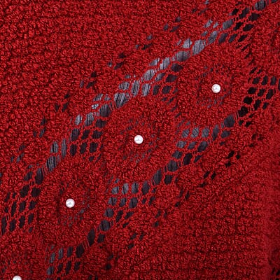 Red Diamond-Shaped Knitted Poncho with Beads (One Size Fits Most)