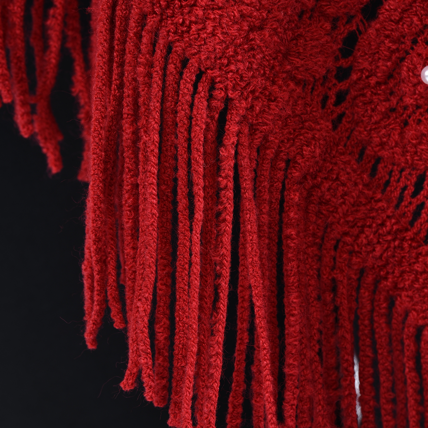 Red Diamond-Shaped Knitted Poncho with Beads (One Size Fits Most)