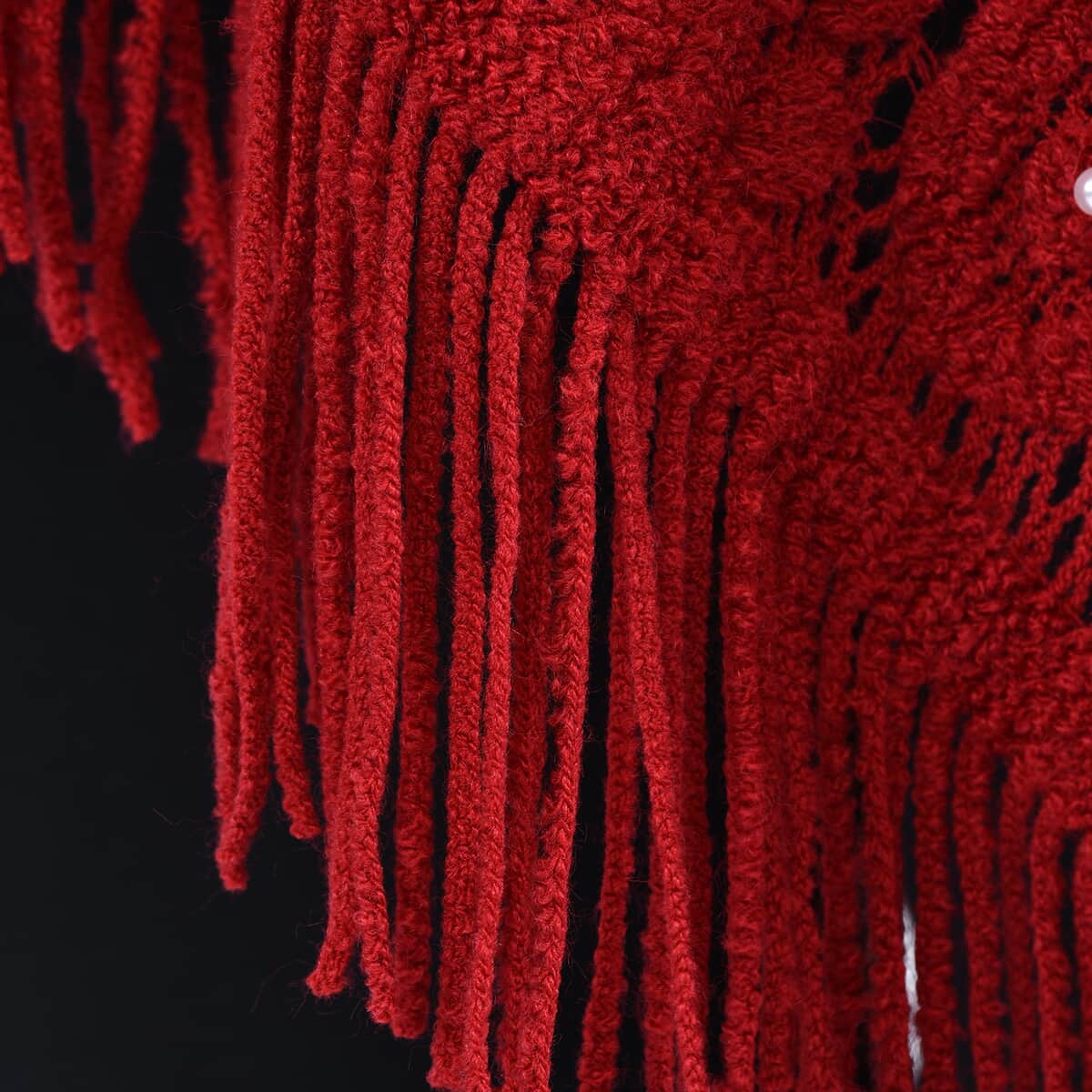 Red Diamond-Shaped Knitted Poncho with Beads (One Size Fits Most) image number 4