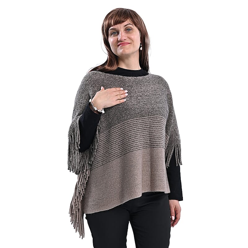 Brown Poncho with Tassels (One Size Fits Most)