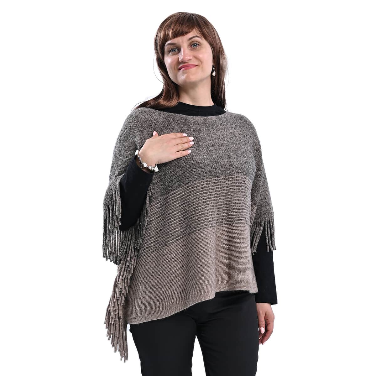 Brown Poncho with Tassels (One Size Fits Most) image number 0