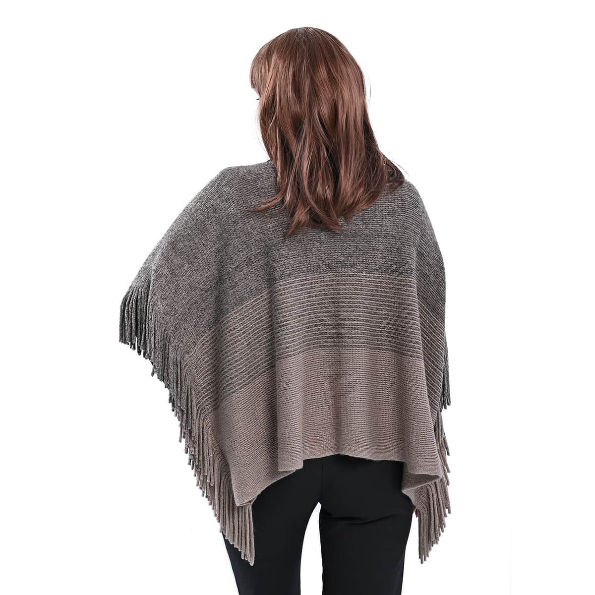 Brown Poncho with Tassel (Acrylic, One Size Fits Most, 20"x35+5") image number 1