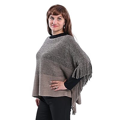 Brown Poncho with Tassels (One Size Fits Most)