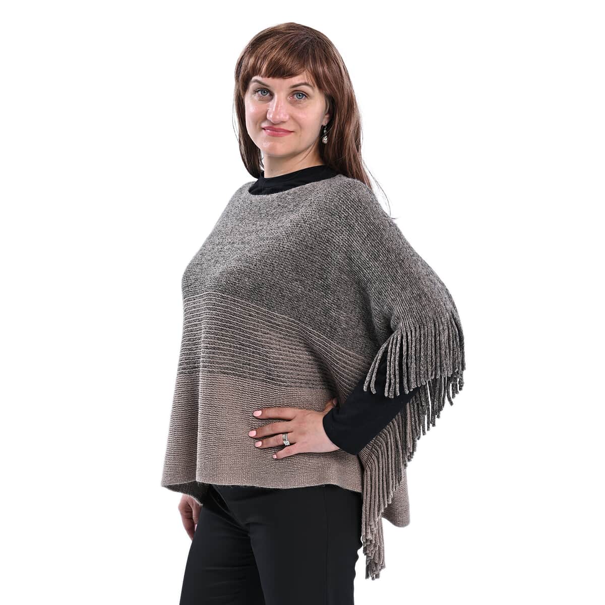 Brown Poncho with Tassels (One Size Fits Most) image number 2
