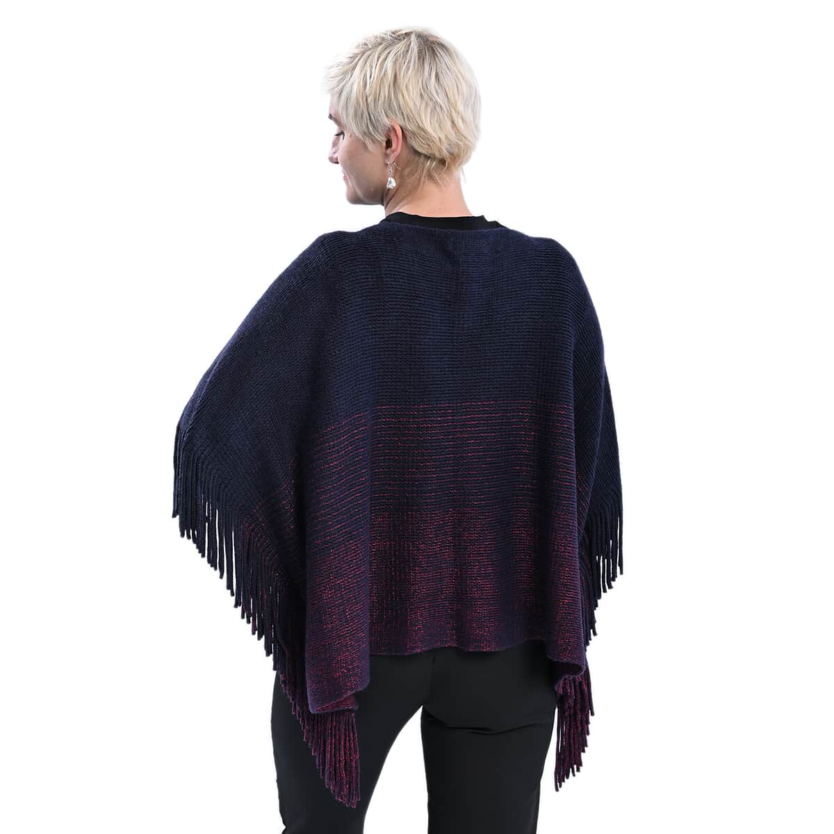 Navy Poncho with Tassels (One Size Fits Most) image number 1