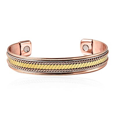 Magnetic By Design 3d Chain Pattern Cuff Bracelet | Durable Cuff Bracelet |Tricolor Cuff Bracelet | Cuff Bracelet in Silvertone, Rosetone And Goldtone (7.50 In)