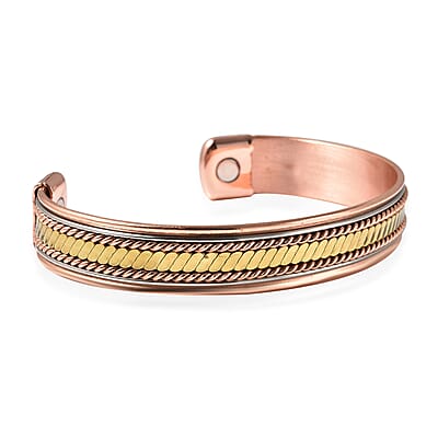 Magnetic By Design 3d Chain Pattern Cuff Bracelet | Durable Cuff Bracelet |Tricolor Cuff Bracelet | Cuff Bracelet in Silvertone, Rosetone And Goldtone (7.50 In)
