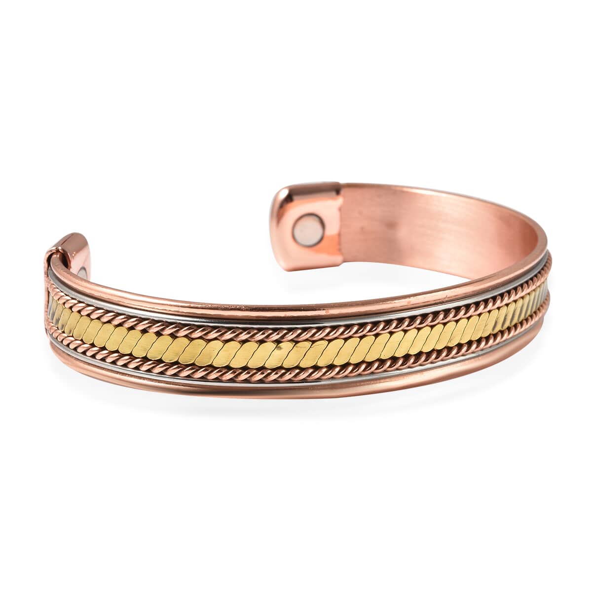 Magnetic By Design 3D Chain Pattern Cuff Bracelet in Silvetone, Rosetone and Goldtone (7.50 In) image number 4